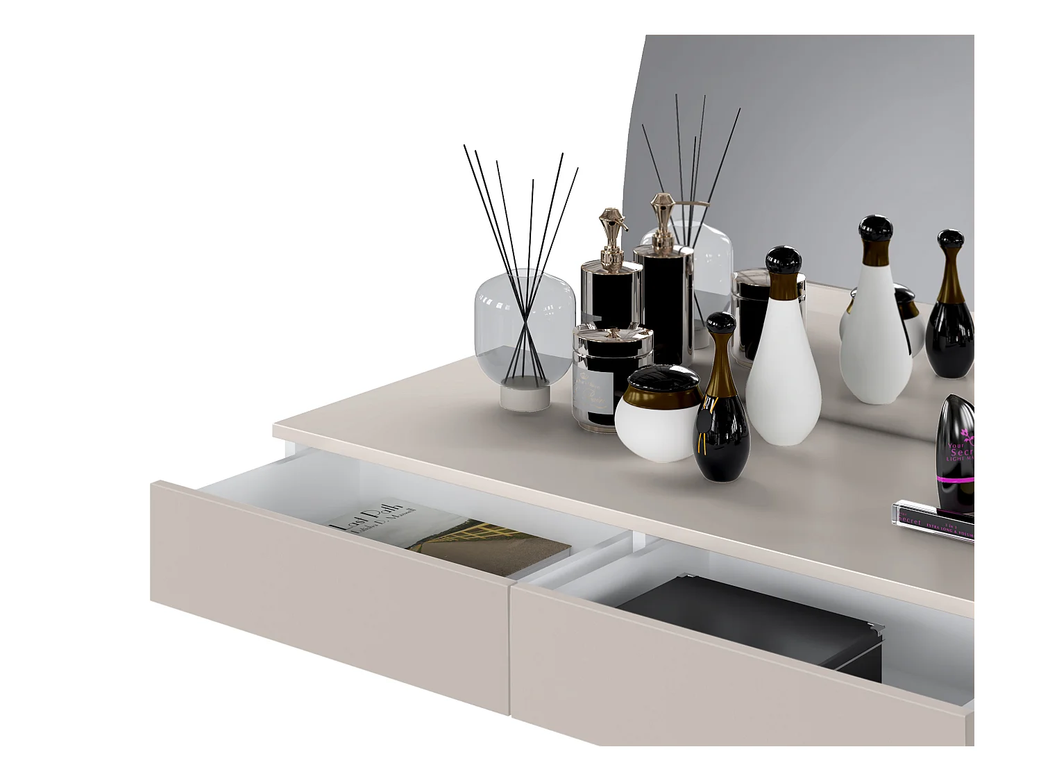 Toeletta sospesa con specchio con LED 2 cassetti Beige opaco - JINEZA