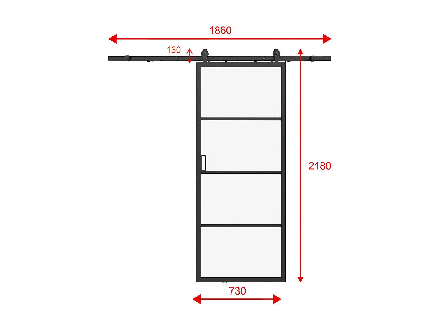 Puerta corredera vista - aluminio y cristal templado esmerilado - Alt. 205 x L73 cm - SINCA II