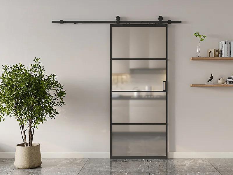 Puerta corredera vista - aluminio y cristal templado esmerilado - Alt. 205 x L73 cm - SINCA II