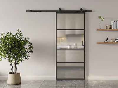 Puerta corredera vista - aluminio y cristal templado esmerilado - Alt. 205 x L83 cm - SINCA II
