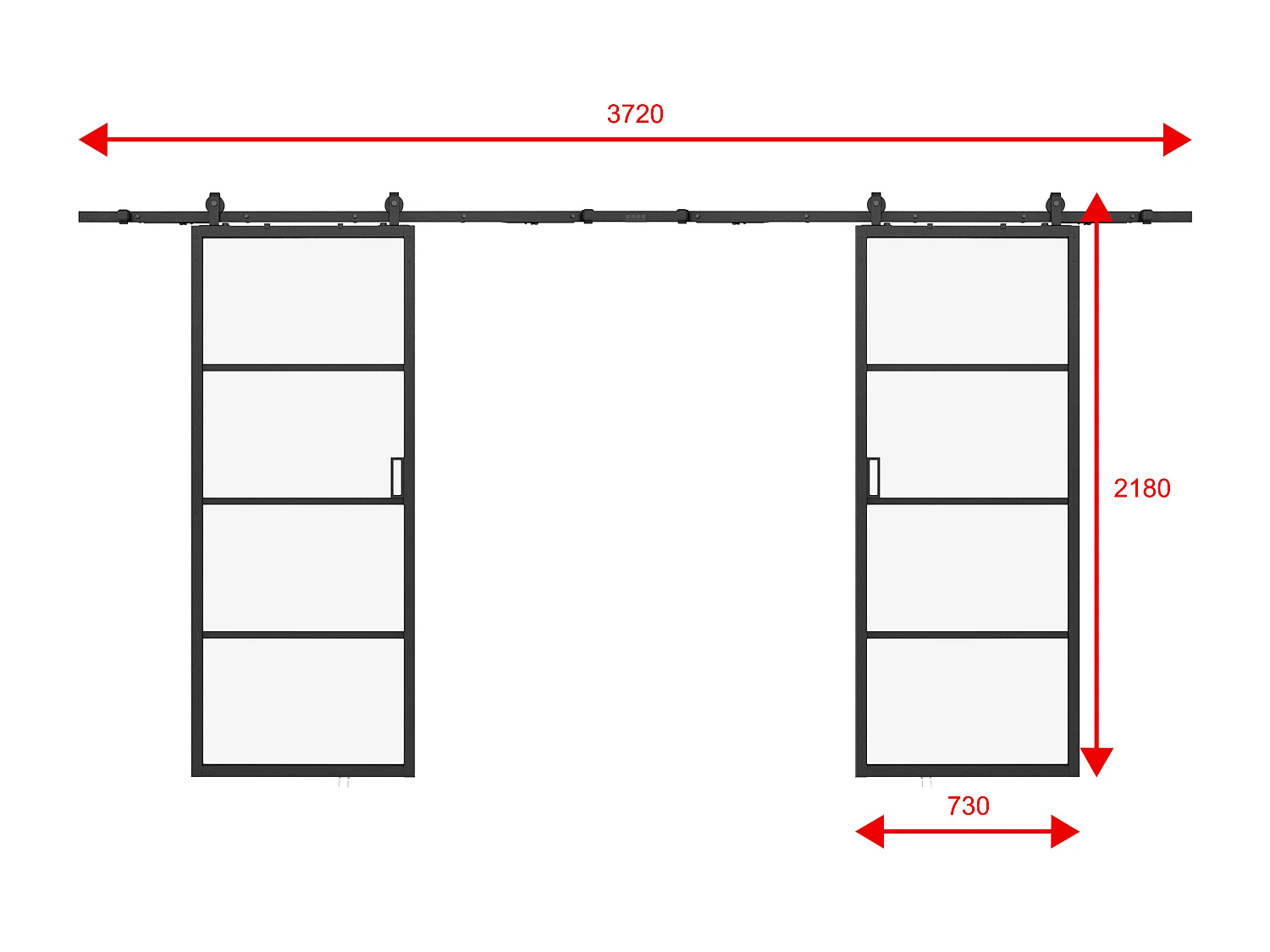 Doppel-Schiebetür mit Laufschienensystem - Aluminium & Sicherheitsglas mattiert - 2 x 205 x 73 cm - SINCA II