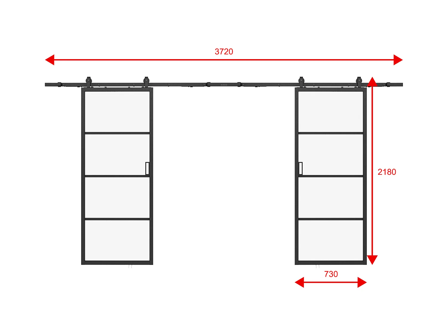 Puerta corredera doble vista - aluminio y cristal templado esmerilado - 2 x Alt. 205 x L73 cm - SINCA II