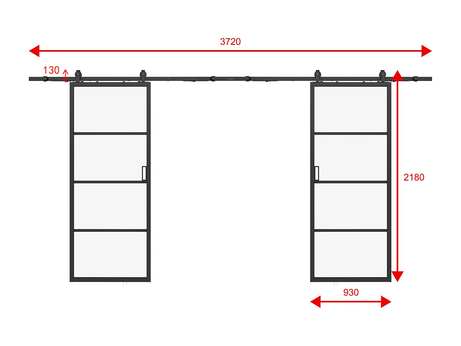 Porte scorrevole doppia esterno muro 2 x H205 x L93 cm Alluminio e Vetro temperato smerigliato - SINCA II