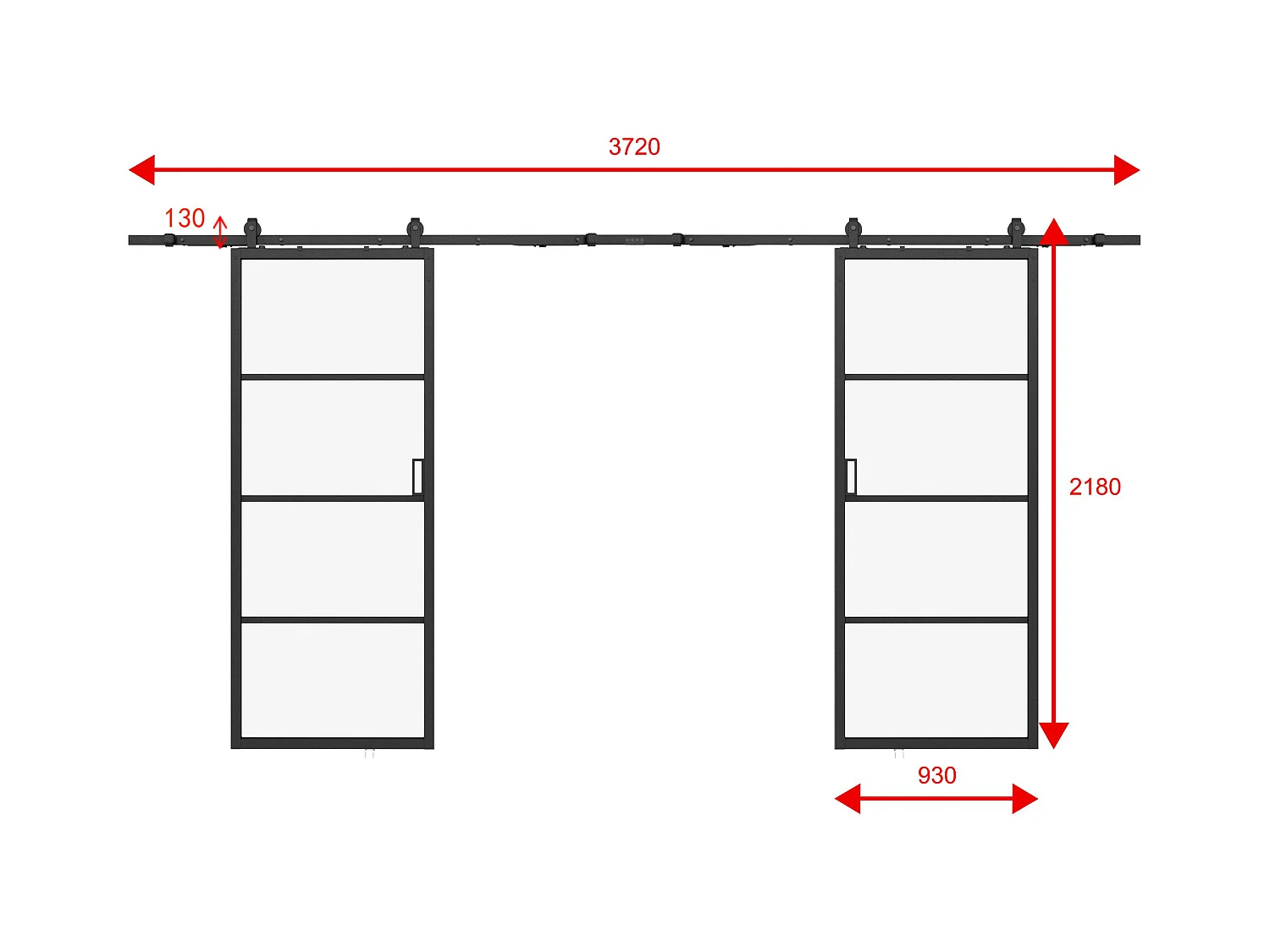 Dubbele schuifdeur met wandbevestiging - aluminium en gehard matglas - 2 x H205 x L93 cm - SINCA II
