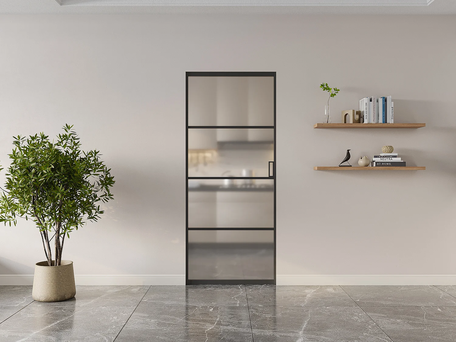 Porte coulissante avec système à galandage - aluminium et verre trempé dépoli - H205 x L83 cm - SINCA II