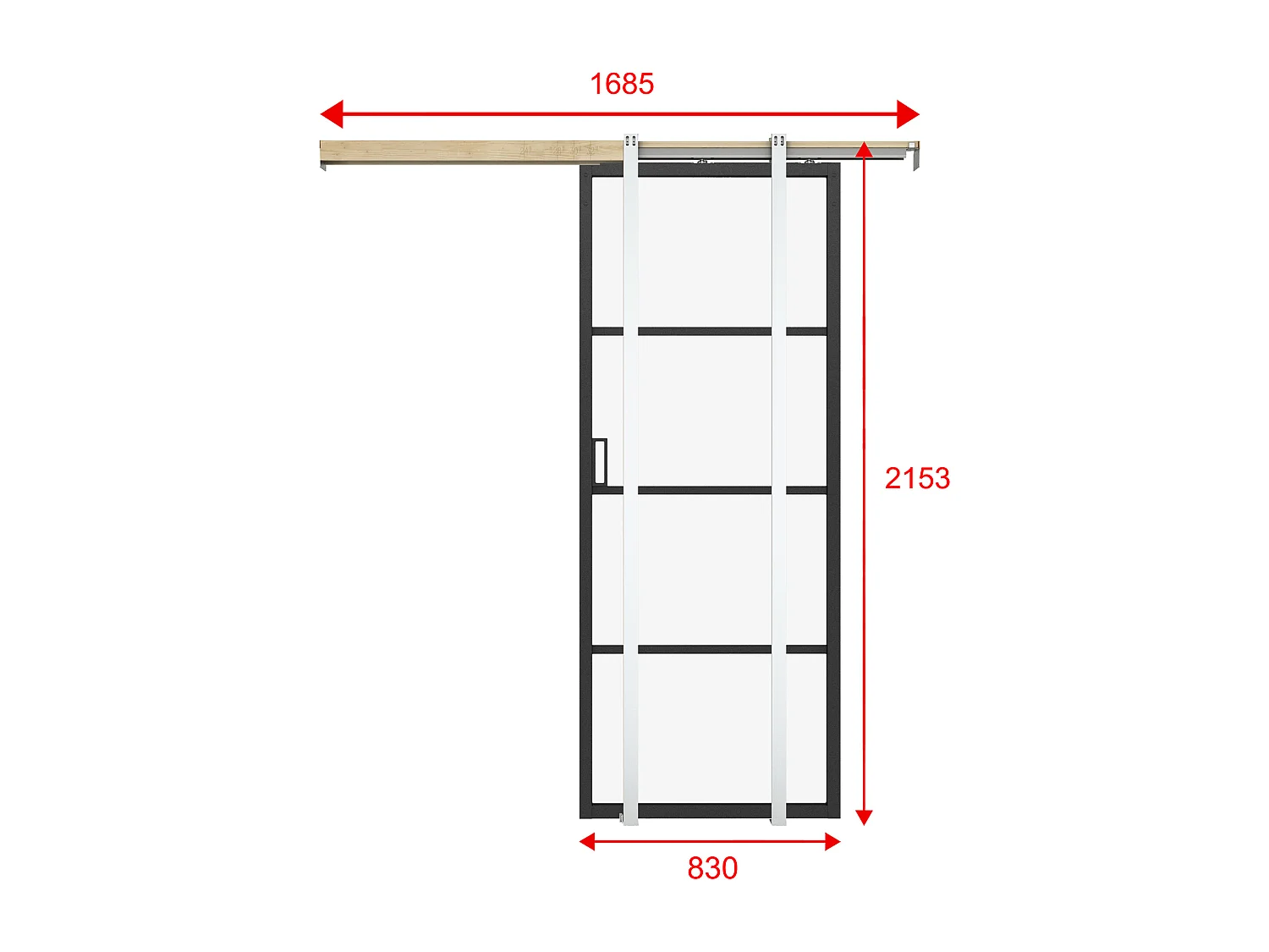 Puerta corredera empotrable - aluminio y vidrio templado esmerilado - Alt. 205 x Ancho 83 cm - SINCA II