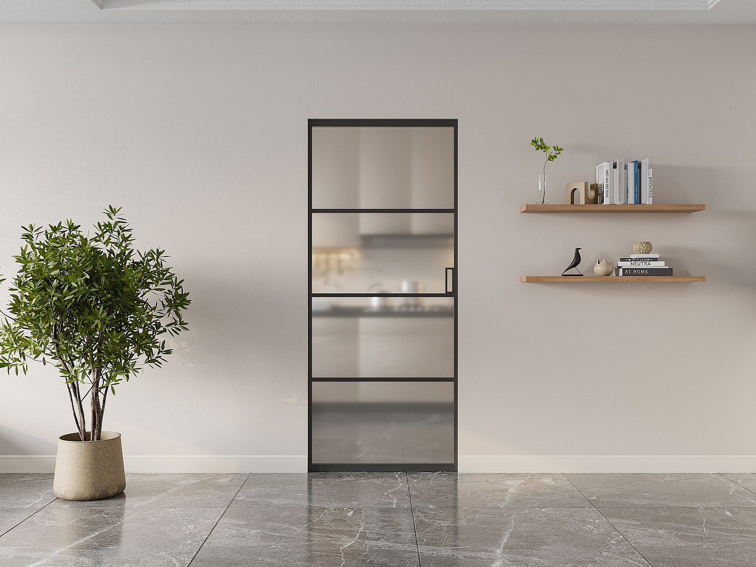 Vente-unique Schiebetür Mit Galandage-System - Aluminium & Sicherheitsglas Mattiert - 205 X 83 Cm - Sinca Ii