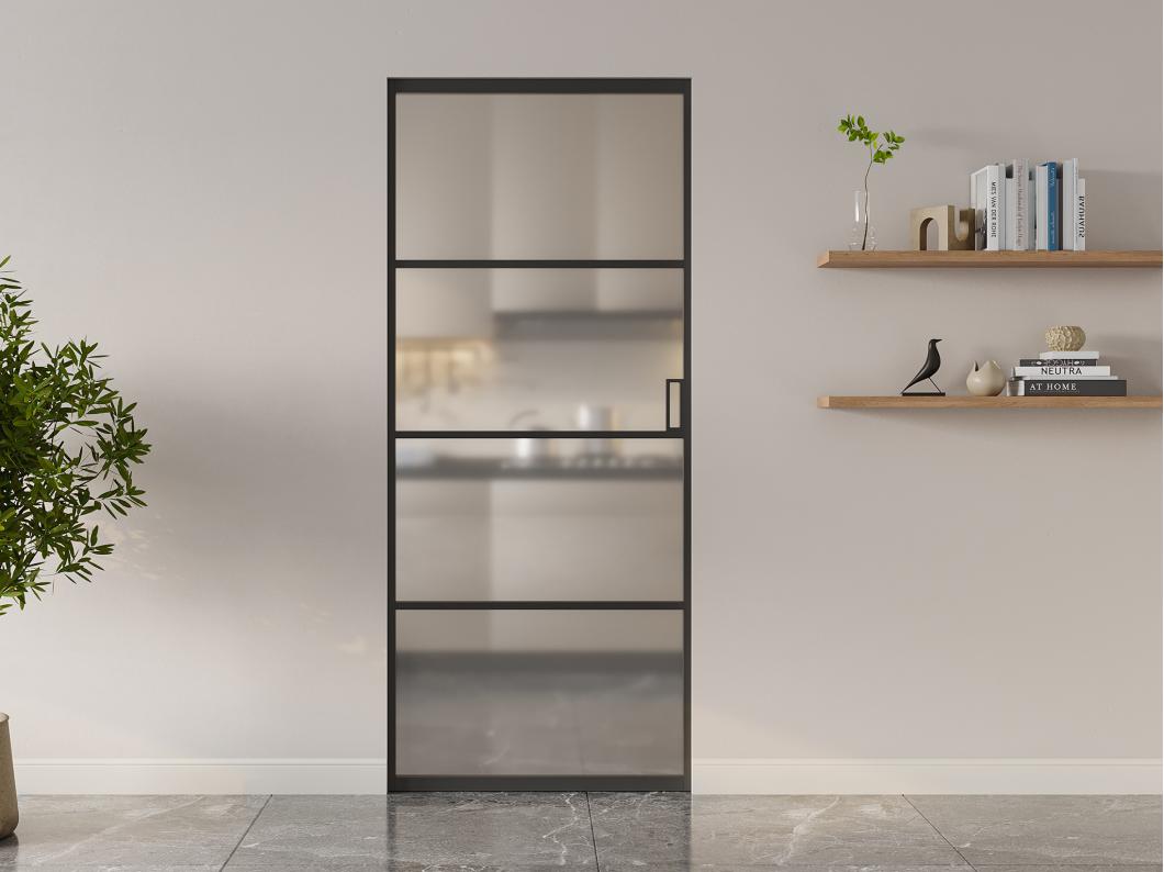 Porta scorrevole con sistema a incasso H205 x L93 cm Alluminio e Vetro temperato smerigliato - SINCA II