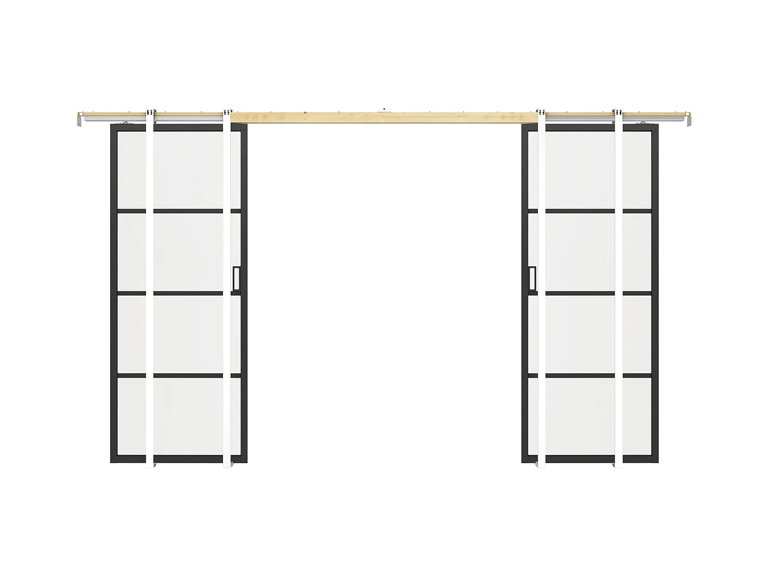 Dubbele schuifdeur met klamplaagsysteem - aluminium en gehard matglas - 2 x H205 x L73 cm - SINCA II