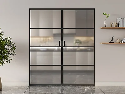 Porta scorrevole doppia con sistema a incasso 2xH205xL93cm Alluminio e Vetro temperato smerigliato - SINCA II