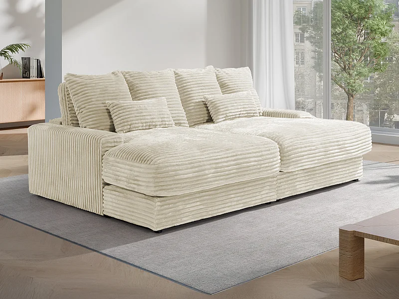 Canapé 3 places confort assise profonde en velours côtelé grosses côtes beige CALAZO de Pascal Morabito