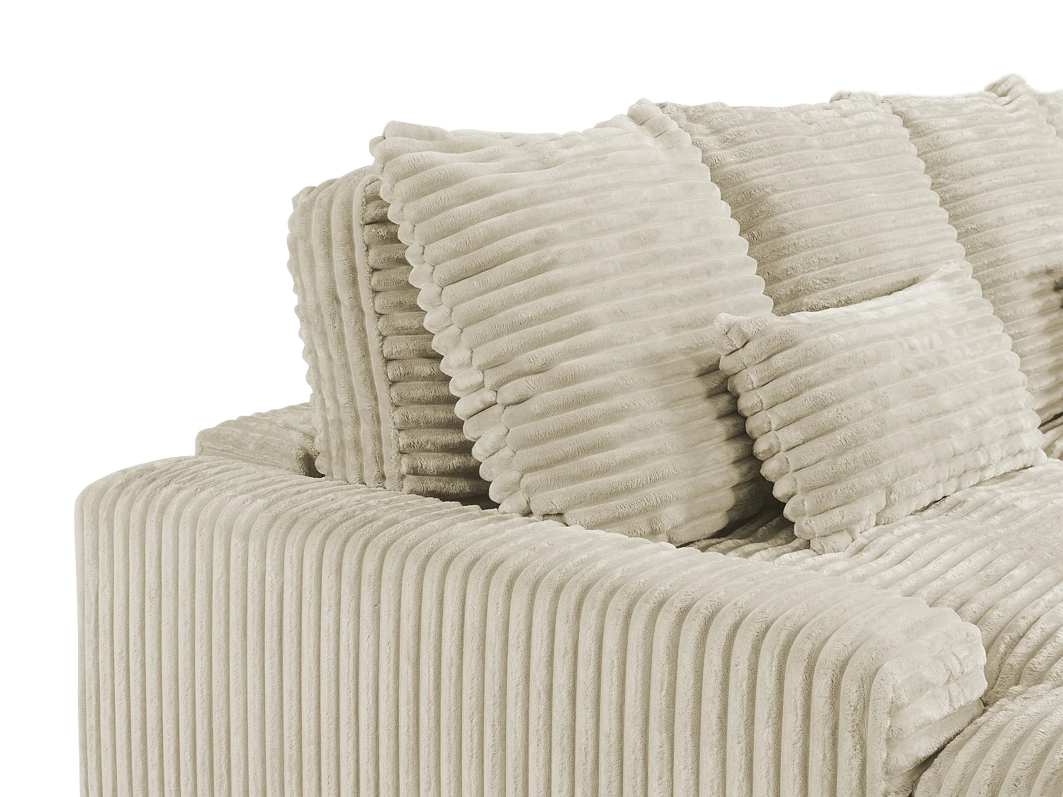 Comfortabele driezitsbank met diepe zitting van beige ribfluweel met brede ribbels CALAZO van Pascal Morabito