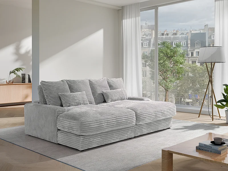 Canapé Pouf Louis 3 places - Côtelé Gris Ardoise