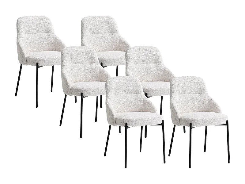 Lot de 6 chaises en tissu bouclette et métal noir - Blanc - LIAMONA