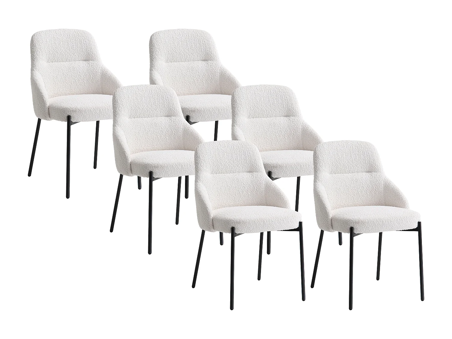 Conjunto de 6 sillas de tela rizada y metal negro - Blanco - LIAMONA