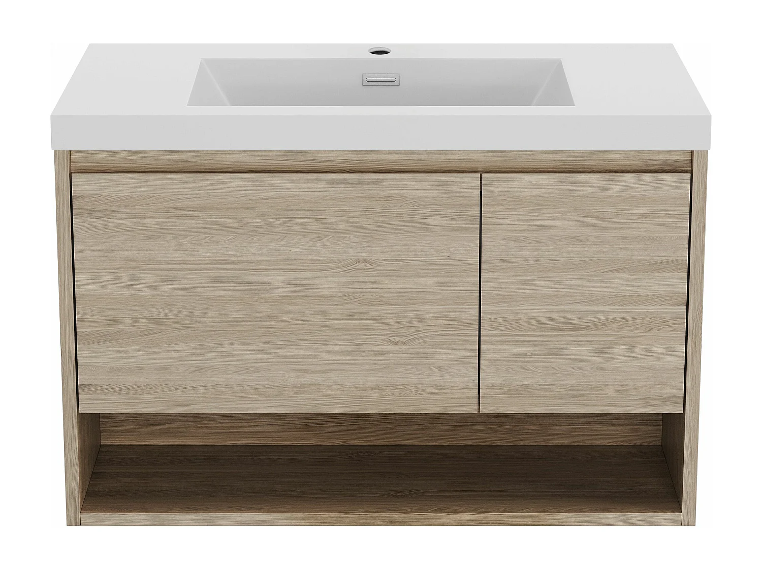 Waschbeckenunterschrank hängend mit Einzelwaschbecken - Holzfarben hell - 90 cm - PUJUKA