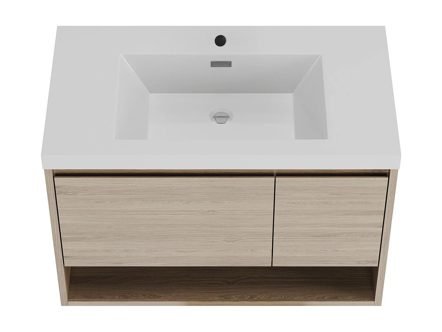 Waschbeckenunterschrank hängend mit Einzelwaschbecken - Holzfarben hell - 90 cm - PUJUKA