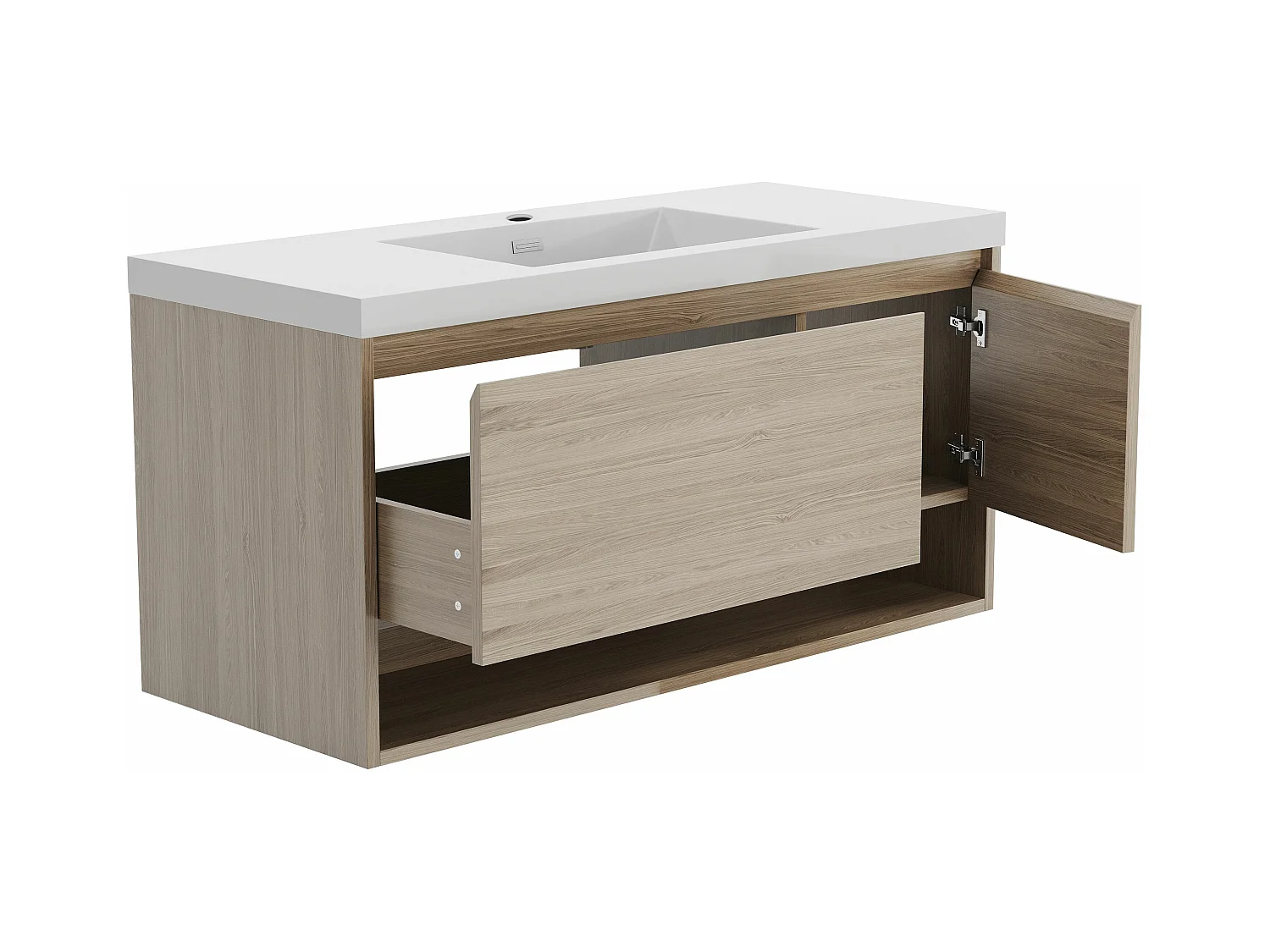 Meuble de salle de bain suspendu simple vasque coloris naturel clair - 120 cm - PUJUKA