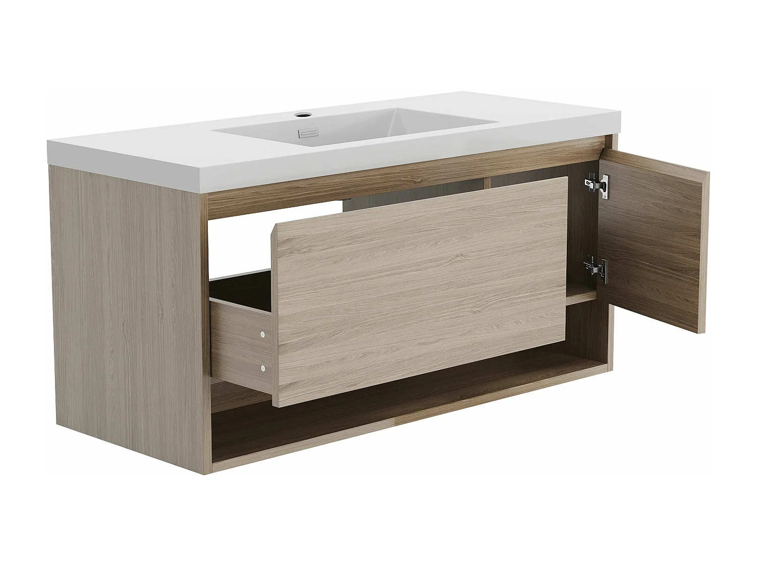 Waschbeckenunterschrank hängend mit Einzelwaschbecken - Holzfarben hell - 120 cm - PUJUKA