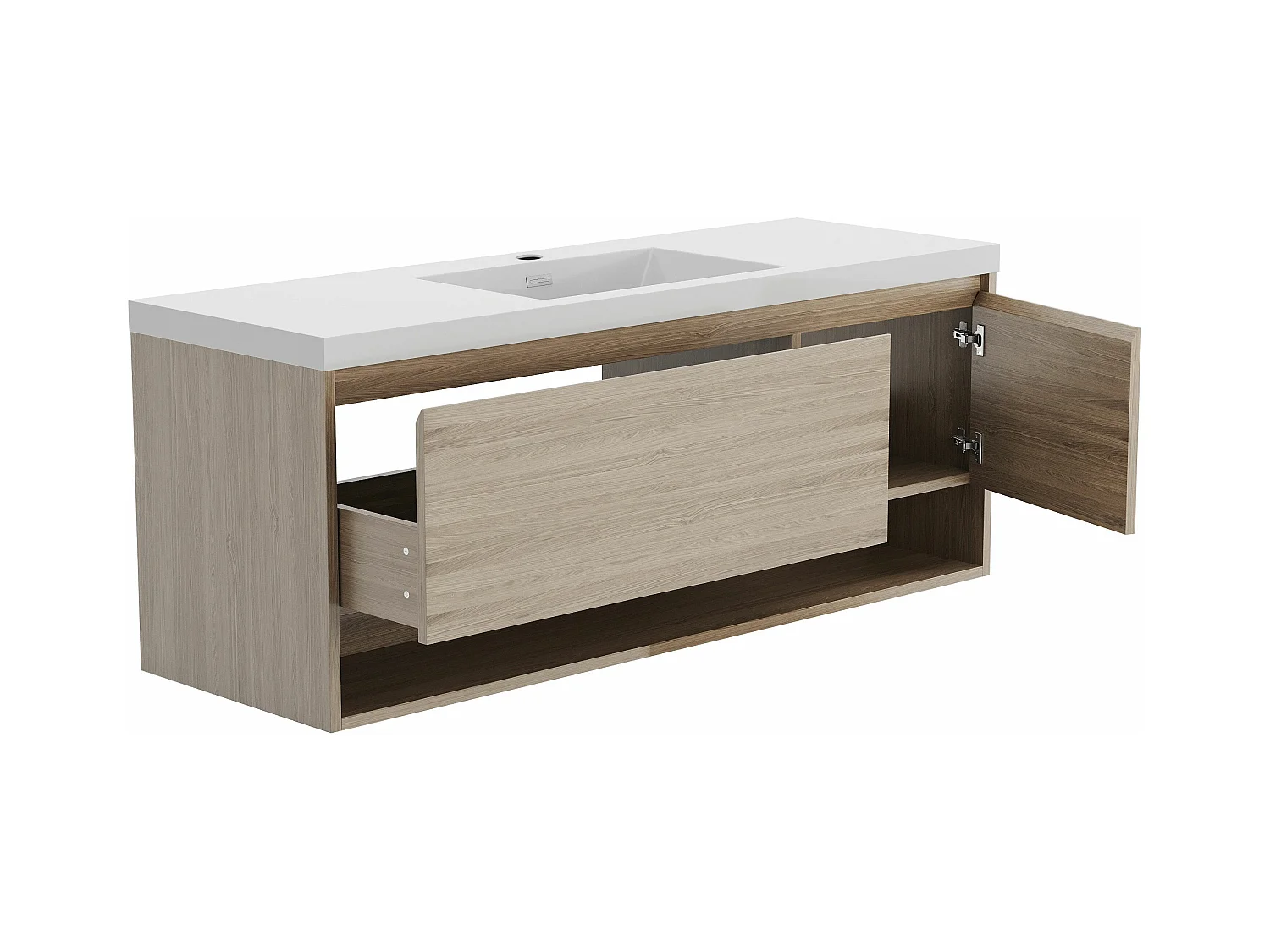 Mobile per bagno sospeso lavabo singolo 150 cm  Naturale chiaro - PUJUKA