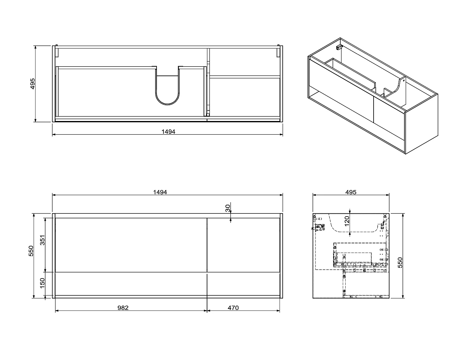 Mueble de baño suspendido con lavabo - 150 cm - PUJUKA