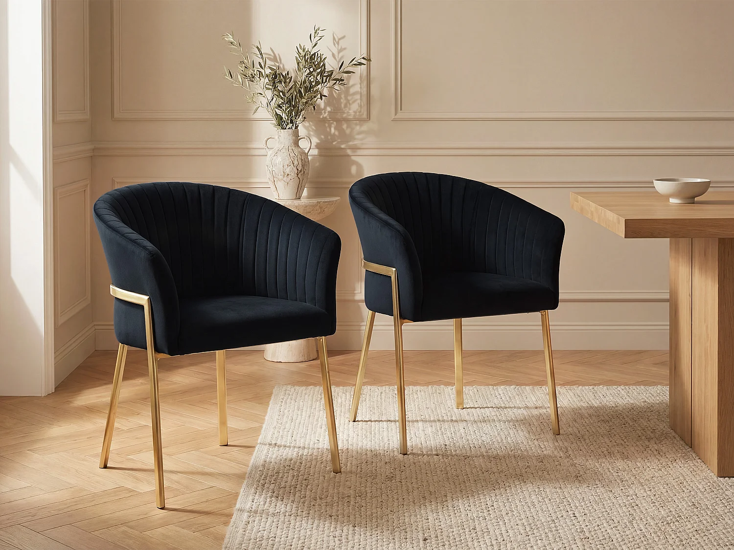 Lot de 6 chaises avec accoudoirs en velours et métal doré - Noir - ZAOVA