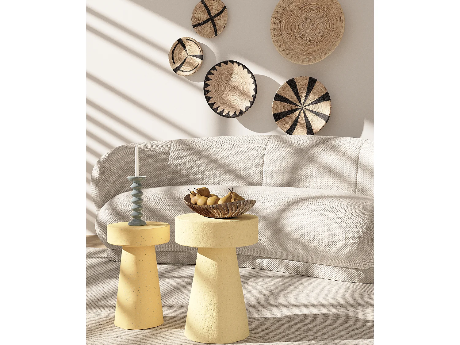 ANEMONE - Petite table d’appoint ronde design en magnésie mouchetée de bleu