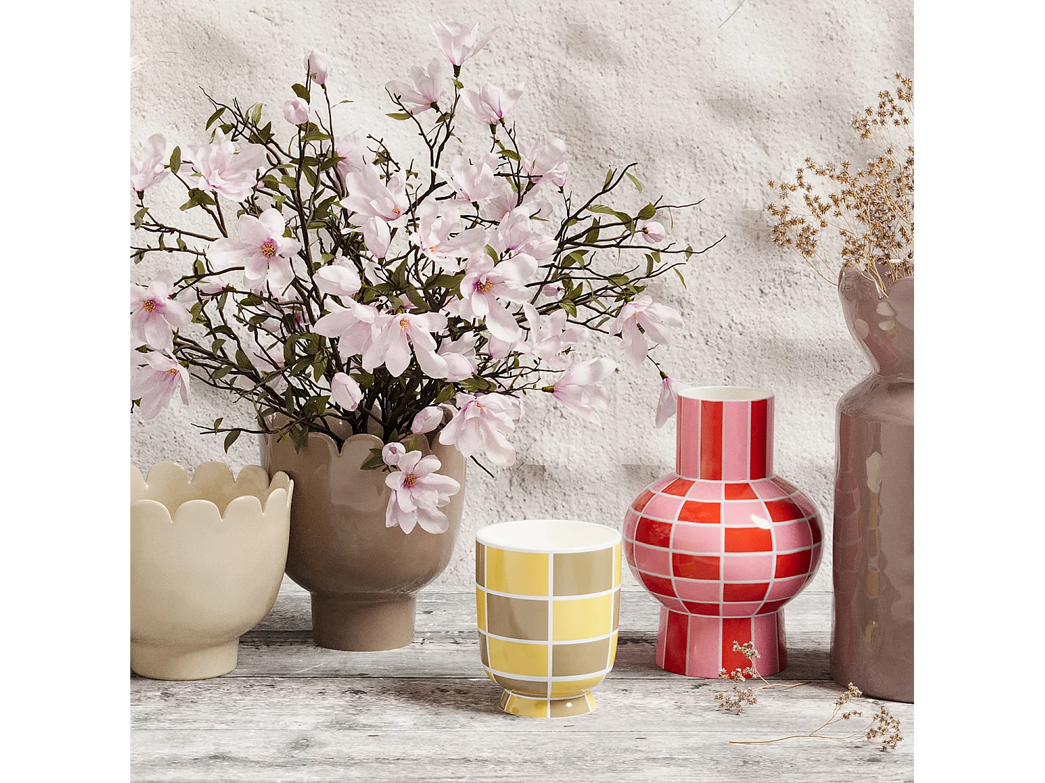 GENEVE - Vase décoratif en céramique à damier jaune