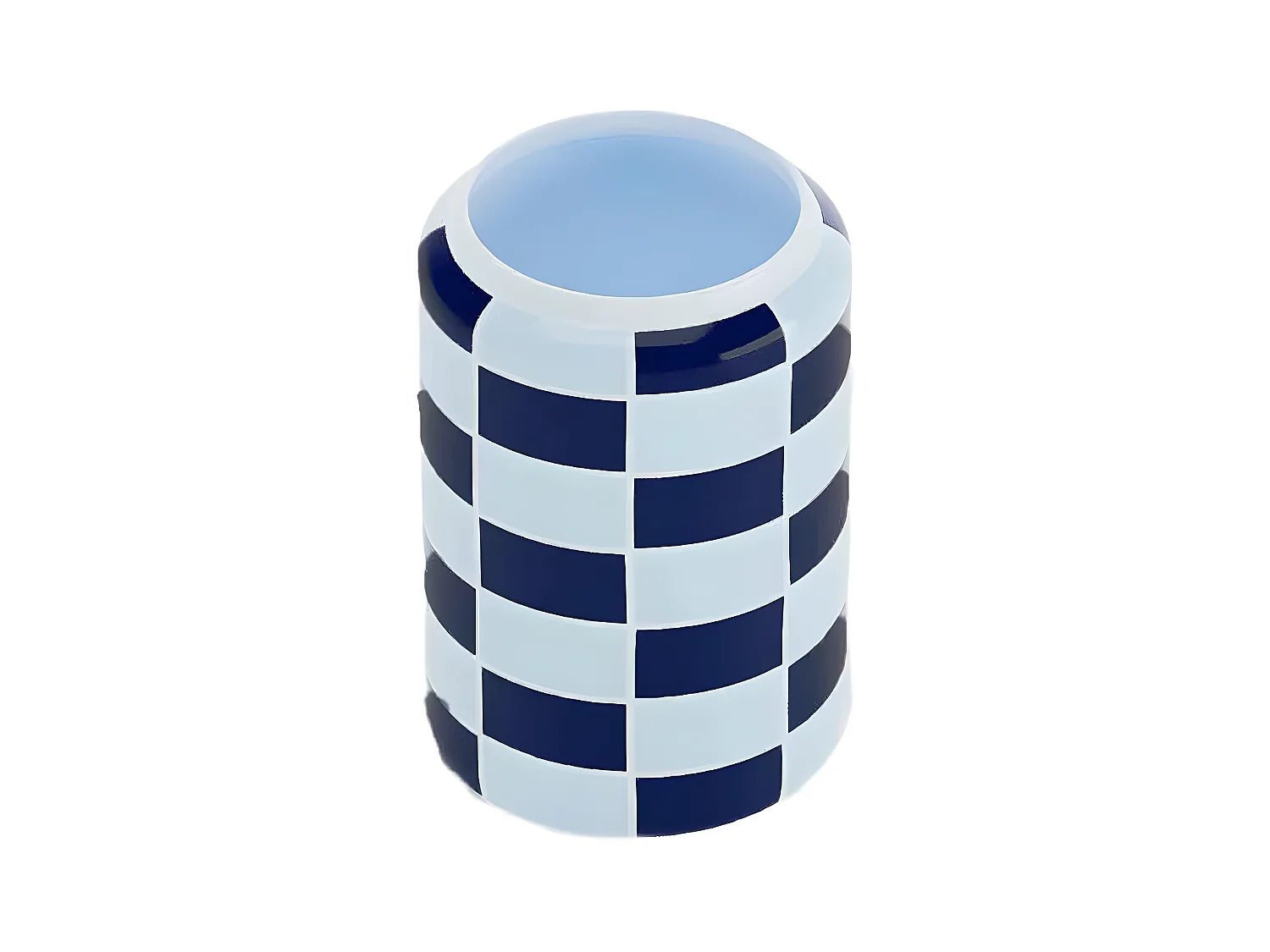 MACAO - Vase cylindrique à damier céramique bleue