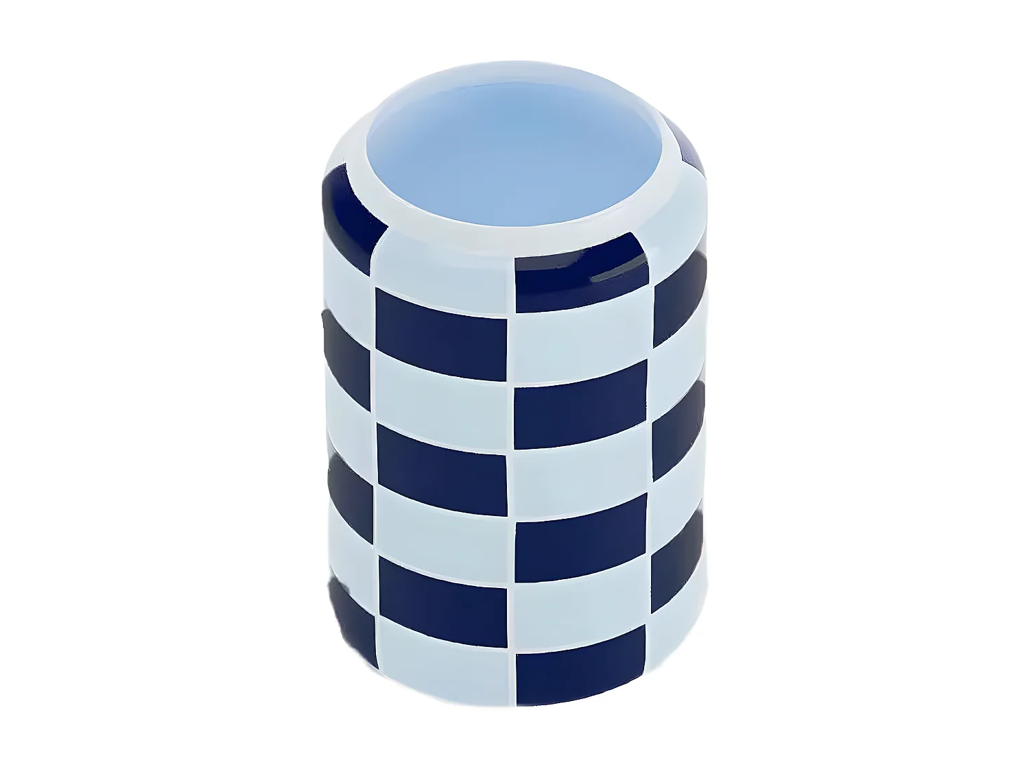 MACAO - Vase cylindrique à damier céramique bleue