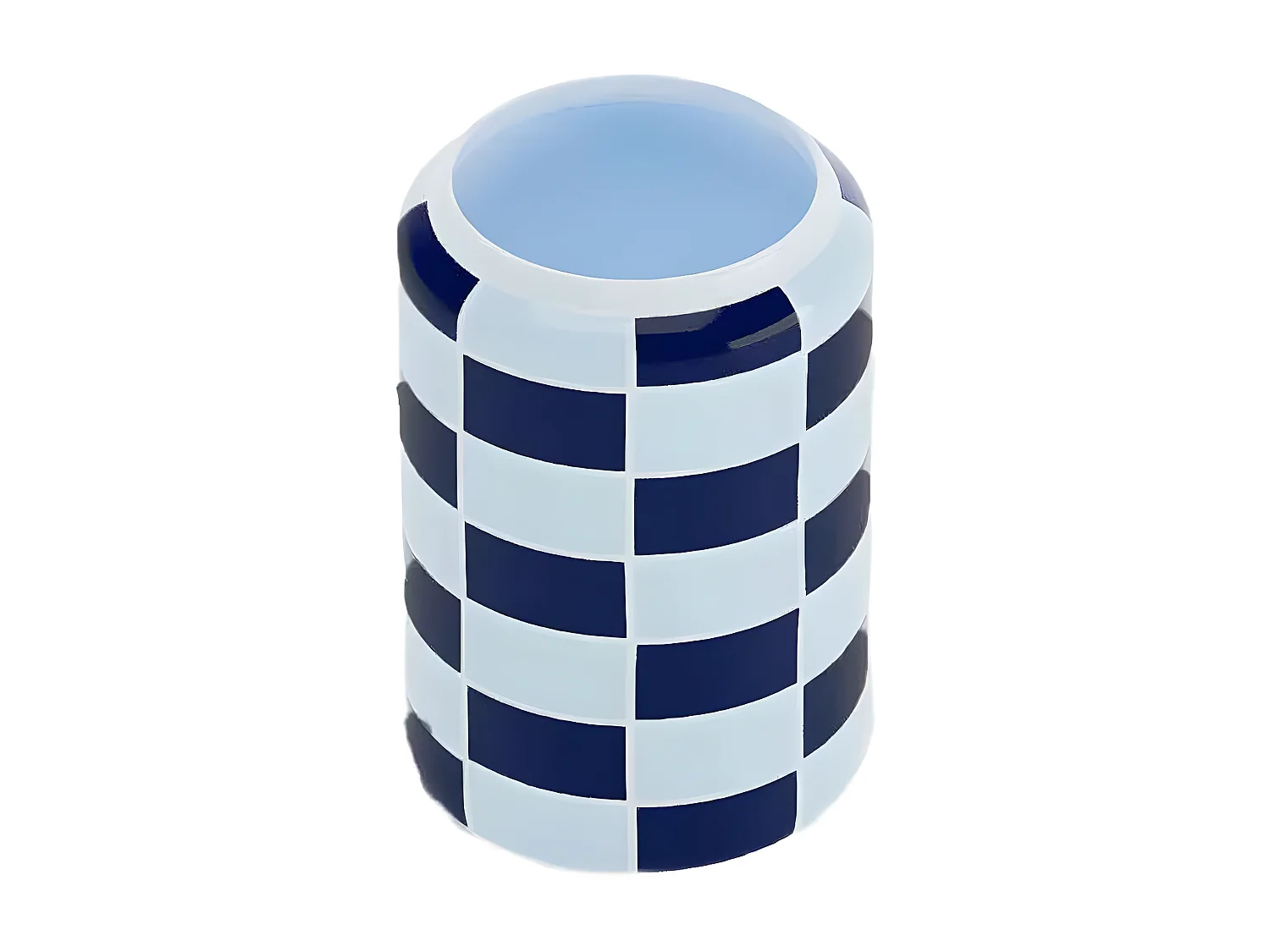 MACAO - Vase cylindrique à damier céramique bleue