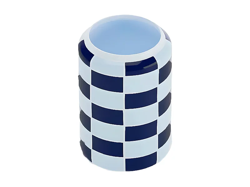 MACAO - Vase cylindrique à damier céramique bleue
