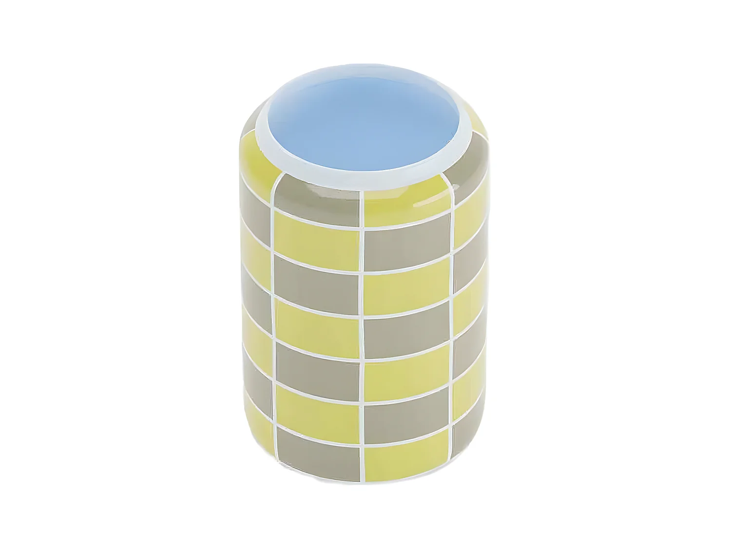 MACAO - Vase cylindrique à damier céramique jaune