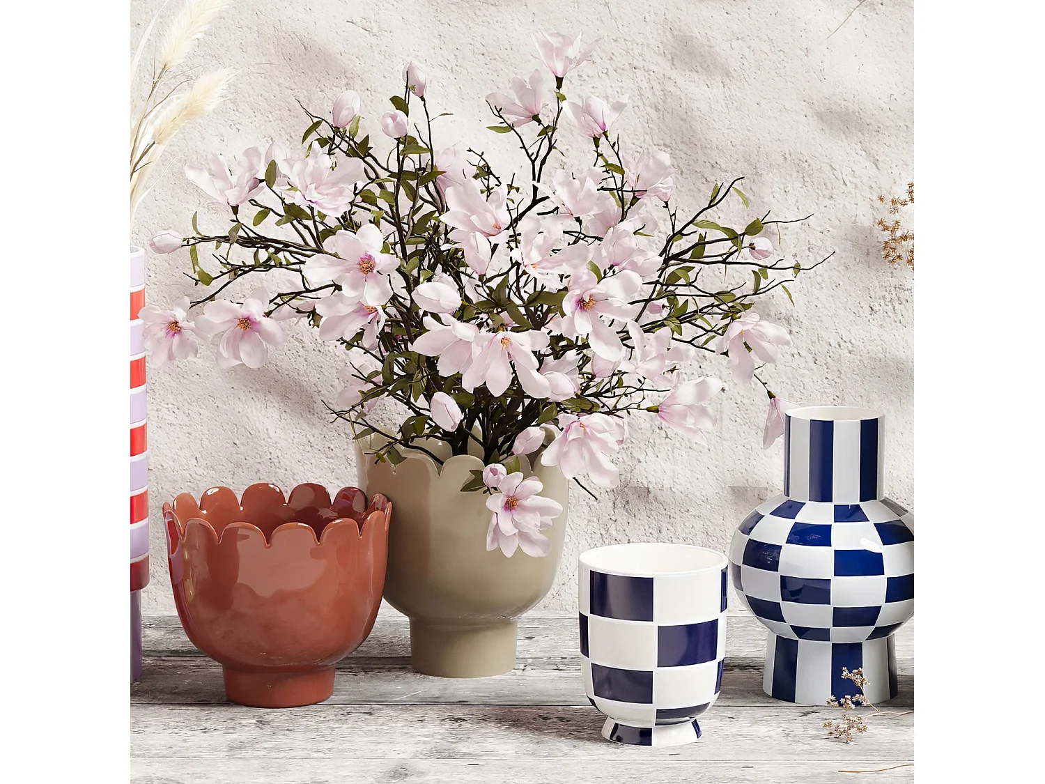 GENEVE - Vase décoratif en céramique à damier bleu