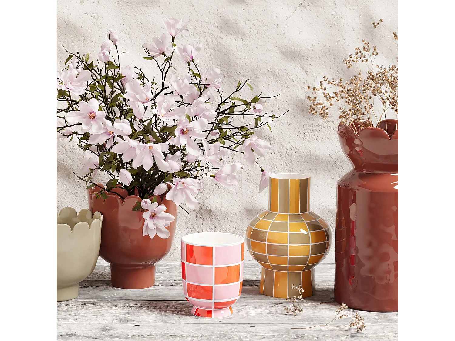 GENEVE - Vase décoratif en céramique à damier orange