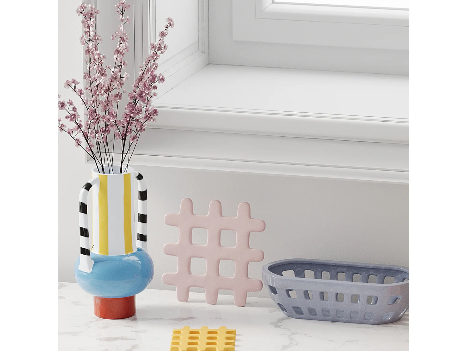 CASSIS - Vase décoratif en céramique rayée avec poignée