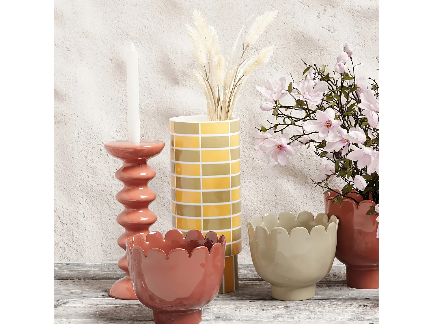 SOFIA - Vase céramique tube à damier