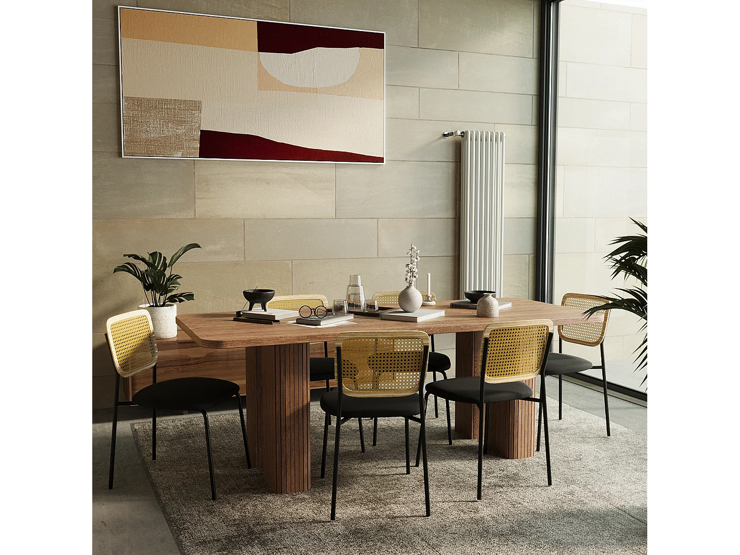 JUNA - Lot de 2 chaises en rotin et velours