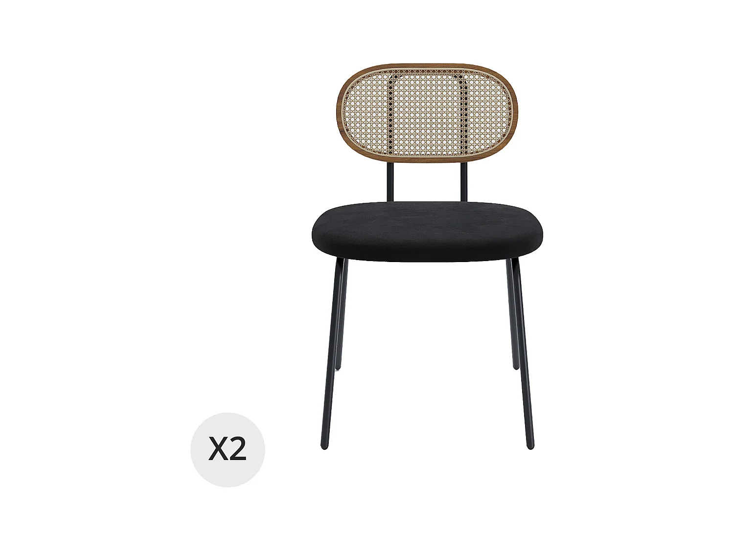 GABRIELLE - Lot de 2 chaises en rotin et velours
