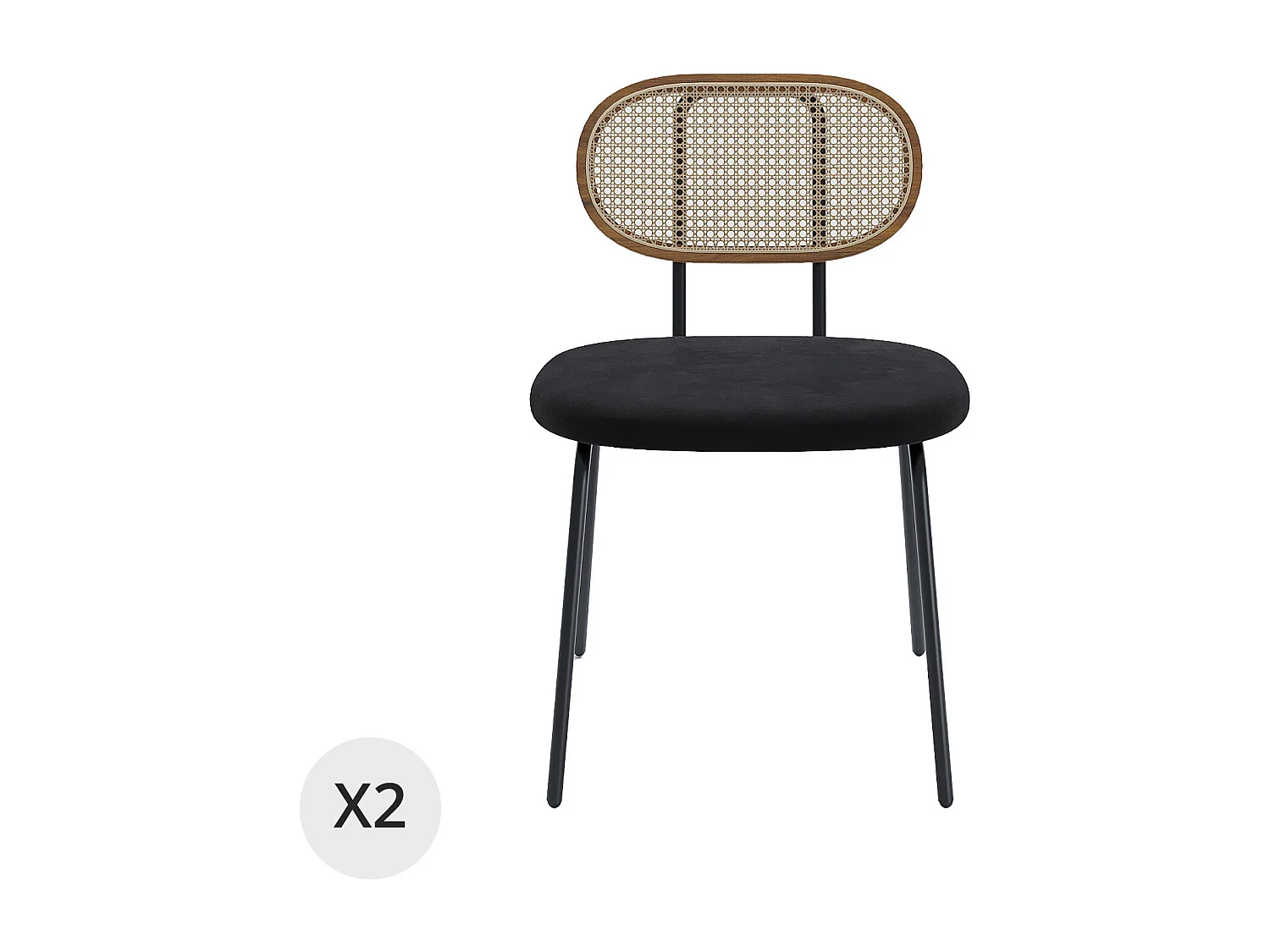 GABRIELLE - Lot de 2 chaises en rotin et velours