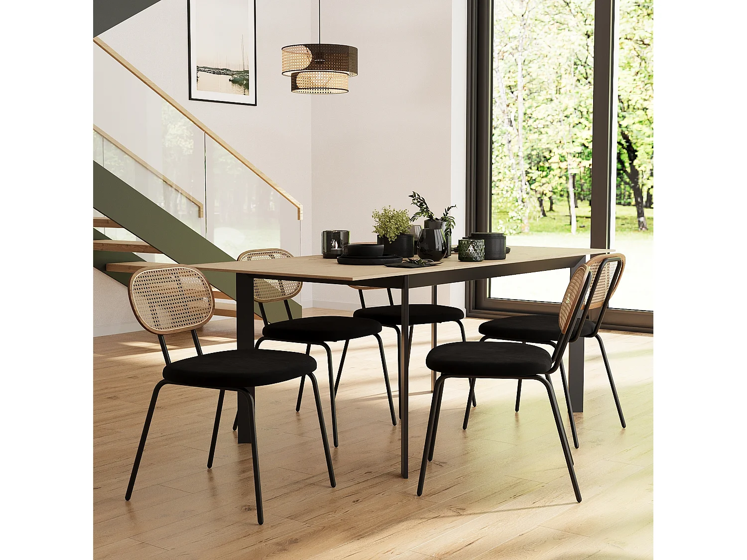 GABRIELLE - Lot de 2 chaises en rotin et velours