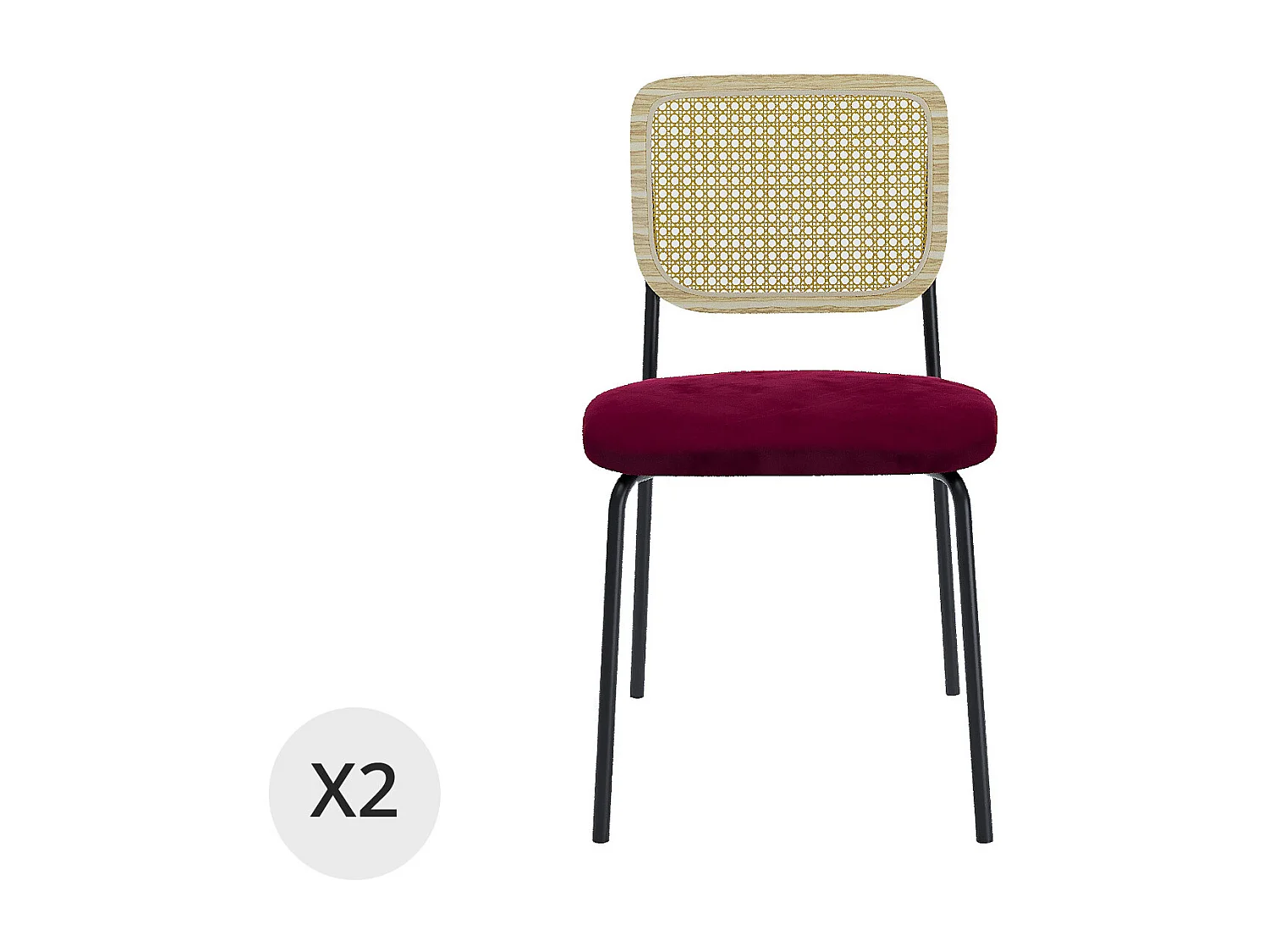 JUNA - Lot de 2 chaises en rotin et velours