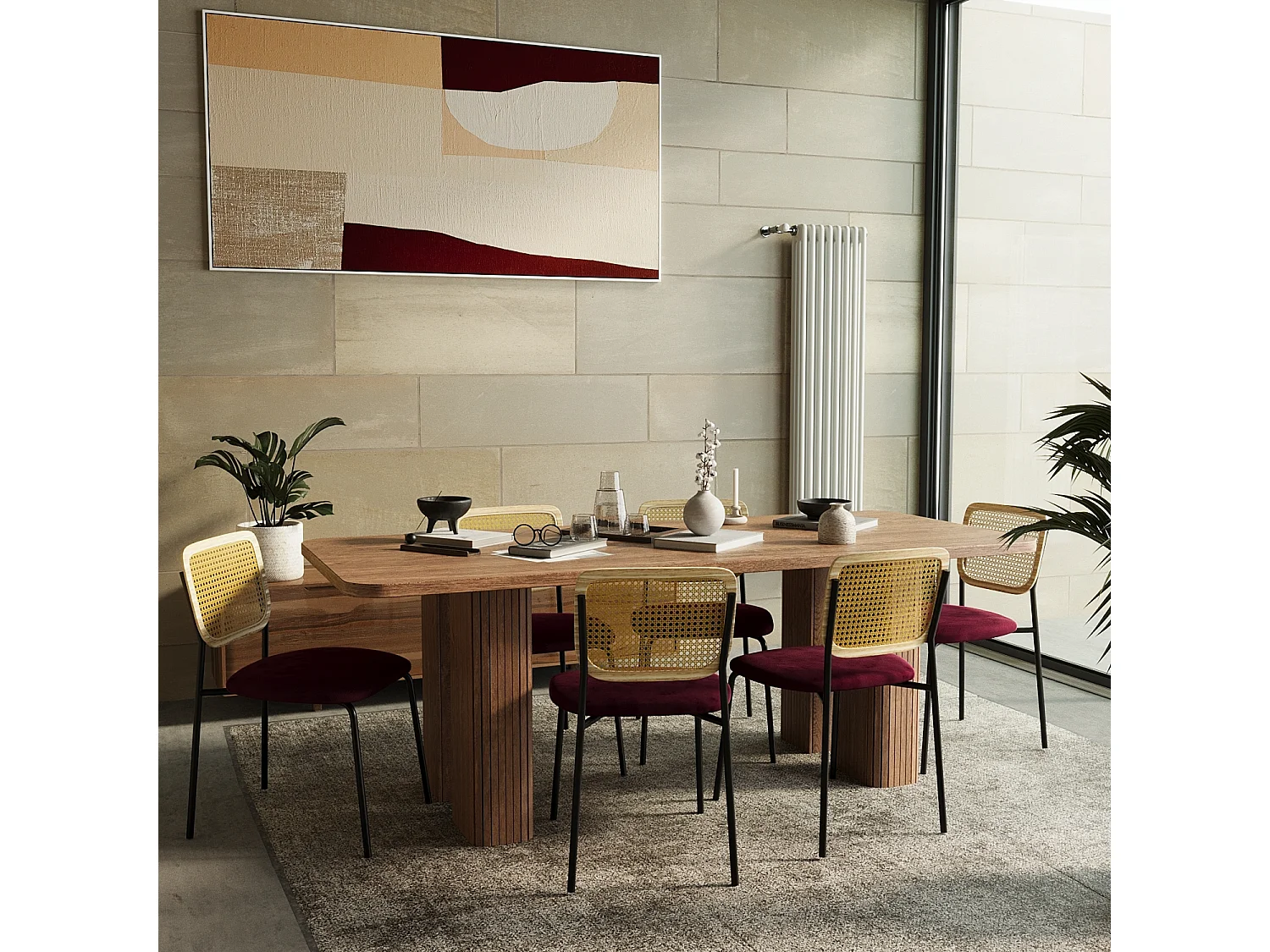 JUNA - Lot de 2 chaises en rotin et velours