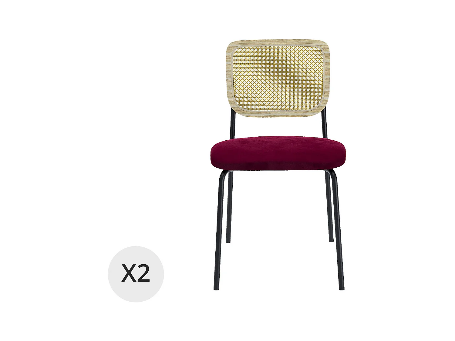 JUNA - Lot de 2 chaises en rotin et velours