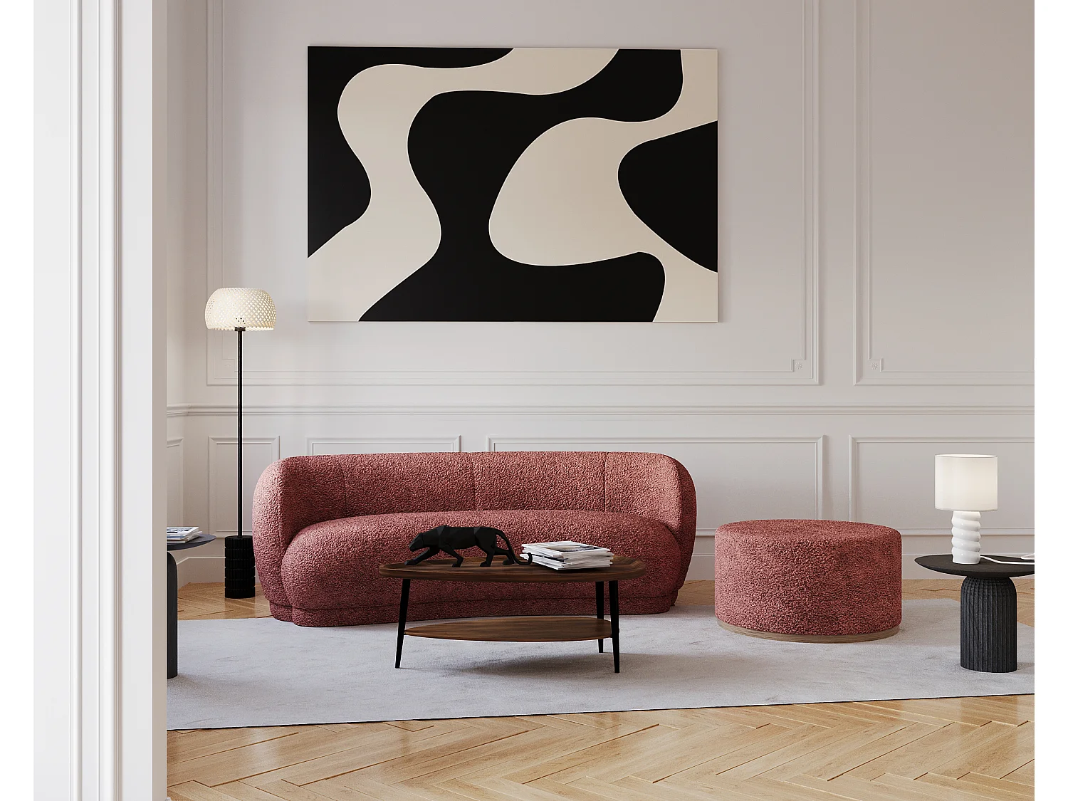 BIANCA - Canapé tissu bouclette rose