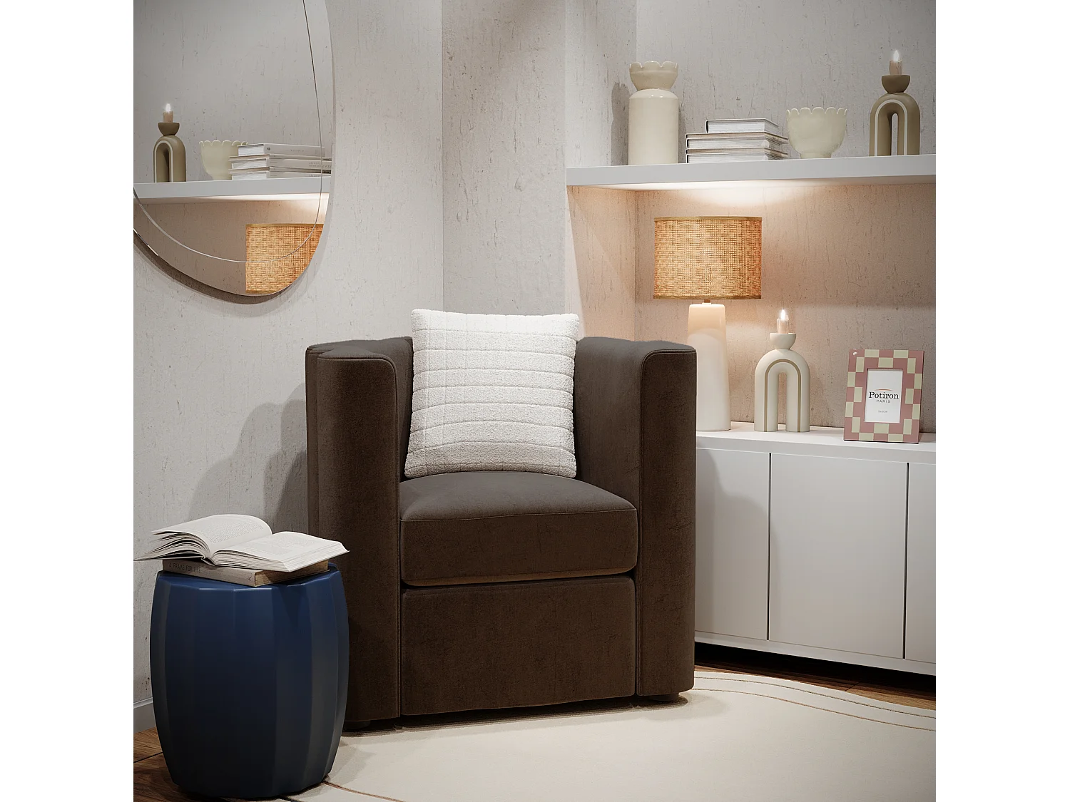 FRIDA - Fauteuil vintage en velours marron