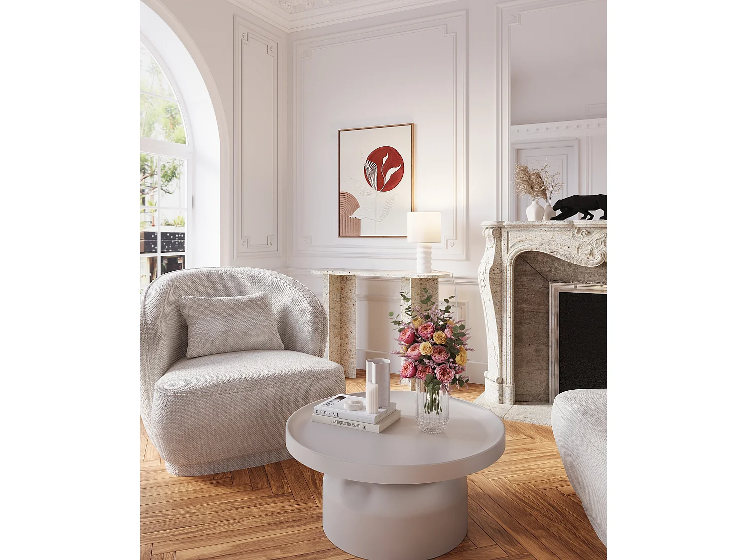 PABLO - Fauteuil design tissu chenille blanc