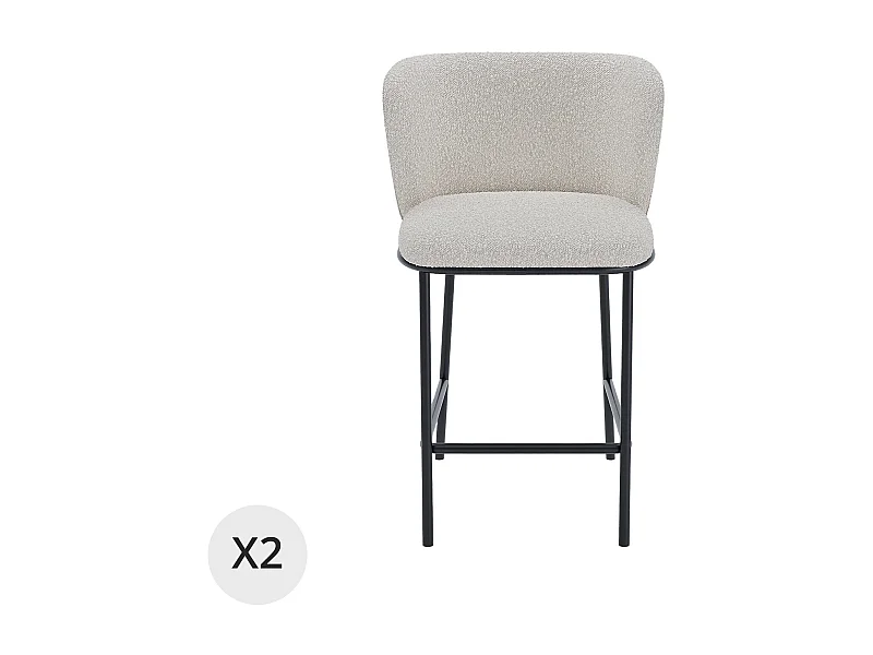 CÉSAR - Lot de 2 tabourets de bar tissu bouclé