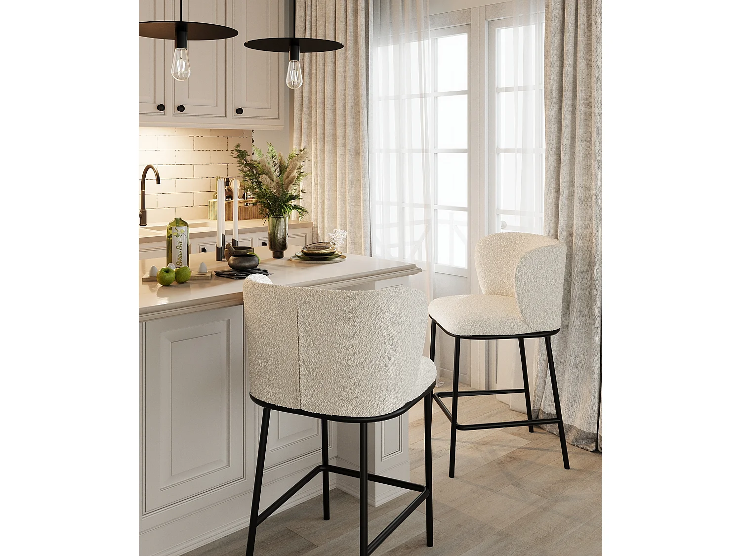 CÉSAR - Lot de 2 tabourets de bar tissu bouclé