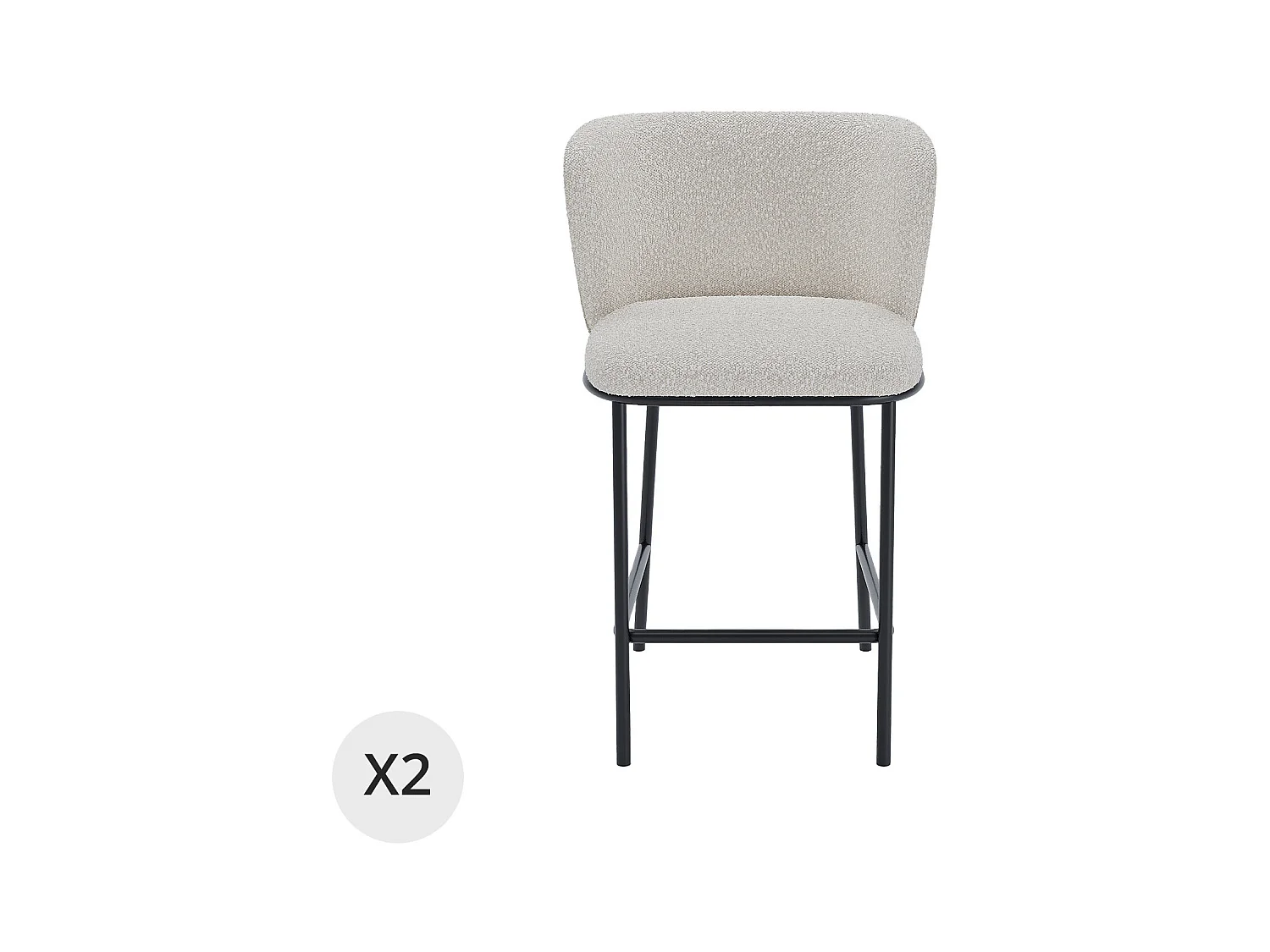 CÉSAR - Lot de 2 tabourets de bar tissu bouclé
